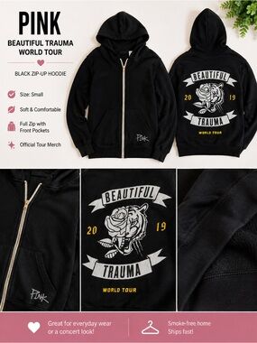 Black 'Beautiful Trauma' Zip-Up Hoodie - Tour Merch